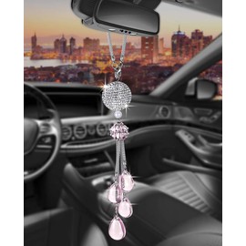 TZnyly Rearview Mirror Accessories - Bling Car Mirror Hanging Accessories for Women - Cute Car Decor (Pink)
