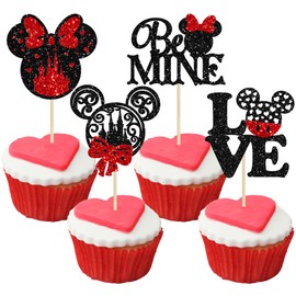 24 piezas inspiradas en ratones para magdalenas del día de San Valentín con purpurina Be Mine Love para el día de San Valentín, bodas, despedidas de soltera, fiestas de cumpleaños, decoraciones para