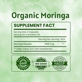 Ireya Ayurveda Moringa Capsule 1000 mg (120 Capsules), Moringa Powder Capsules Made from Organic Moringa Leaf Powder | Non-GMO Whole Green Super Food Nutrition 60 Days Supply
