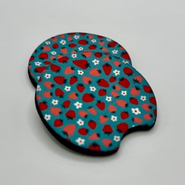 Strawberry pint car coaster | fabric drink mat | perfect gift option | fits into most car cup holders 7cm | two pack