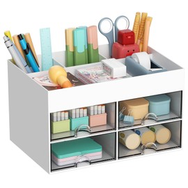 TAIHE Desk Organiser, Multifunctional Desk Organiser with 4 Drawers, 4 Compartments, Office Organiser, Pen Holder for Desk, School, Home Office
