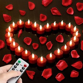 5pack Remote Control LED Tea Lights Battery Operated Flameless CandlesRealistic and Bright Flickering Long Lasting 400 Hours Electric Candles for Christmas Home Party Wedding Decor (Red)
