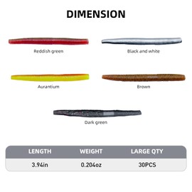 Bnqoe 30Pcs 4'' Wacky Worms Soft Fishing Lures Worm Soft Plastic Bass Baits Mixed Kit Plastic Worm Stick Baits for Freshwater Saltwater