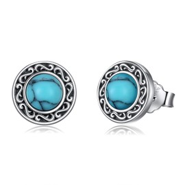 VIJASHOP Turquoise Stud Earring for Women Sterling Silver Men Round Post Earrings Boho Filigree Earrings Western Turquoise Jewelry Gift for Mother Wife