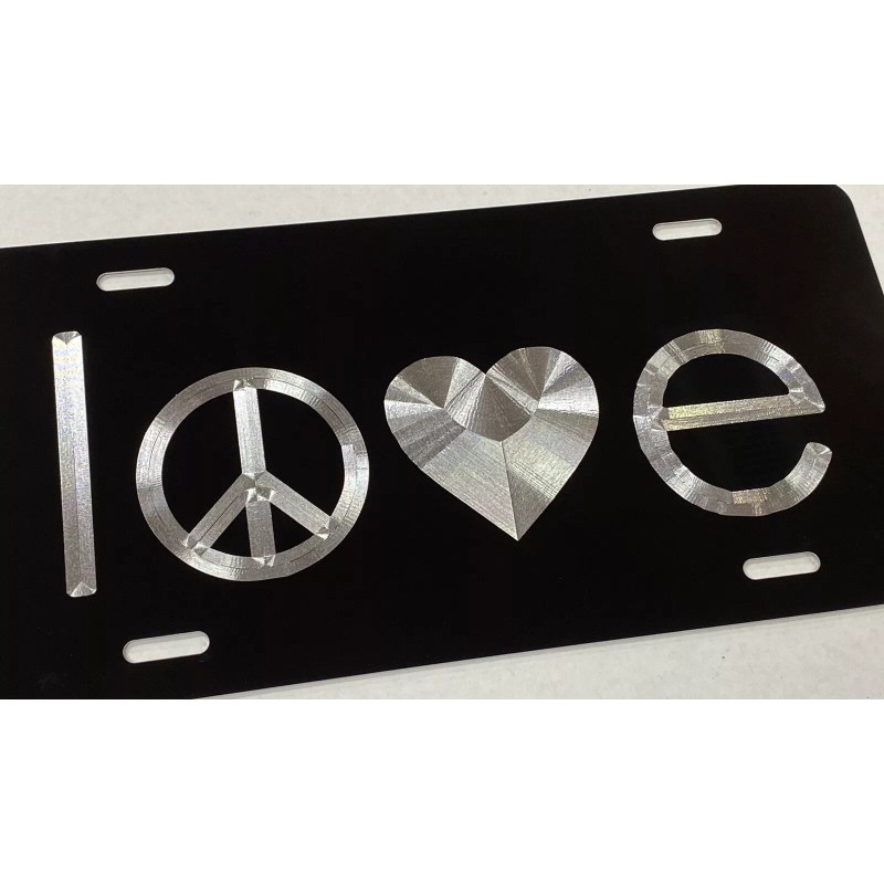 Diamond Etched Products Engraved Love Peace Heart Car Tag Diamond