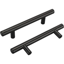homdiy 10 Pack Kitchen Cabinet Handles, Modern Stainless Steel Cabinet Handles, Euro Style Black Drawer Pulls, Hole Centers 5", Overall Length 7-1/2"