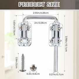 Hicarer 4 Pcs Sliding Glass Door Lock French Door Latch Lock Security with Screws Safe Secure Loop Lock Sliding Door Lock 2 Inch for Window Doors Home Patio, Chrome Plated