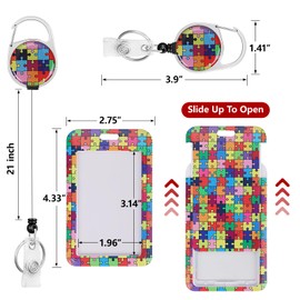 ID Badge Holder with Lanyard, Badge Lanyards for Women with Retractable Badge Reel Clip, Keychain with Id Holder, Colorful Puzzle ID Badge Holder Lanyards for ID Badges for Nurse Teacher Office Gifts