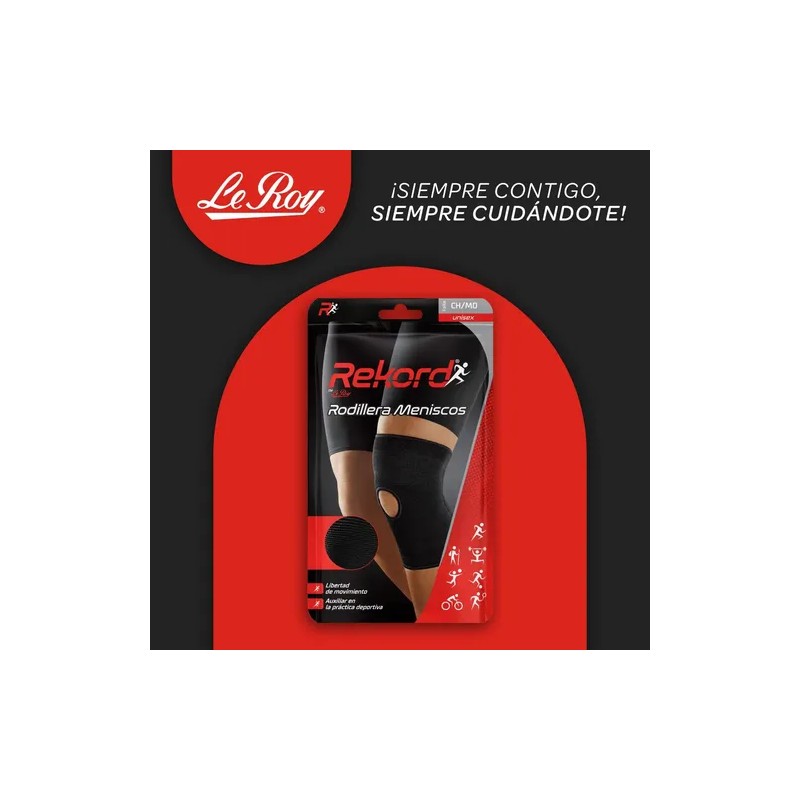 Rodillera Deportiva Rekord Flexible y Ajustable para Meniscos, en Negro