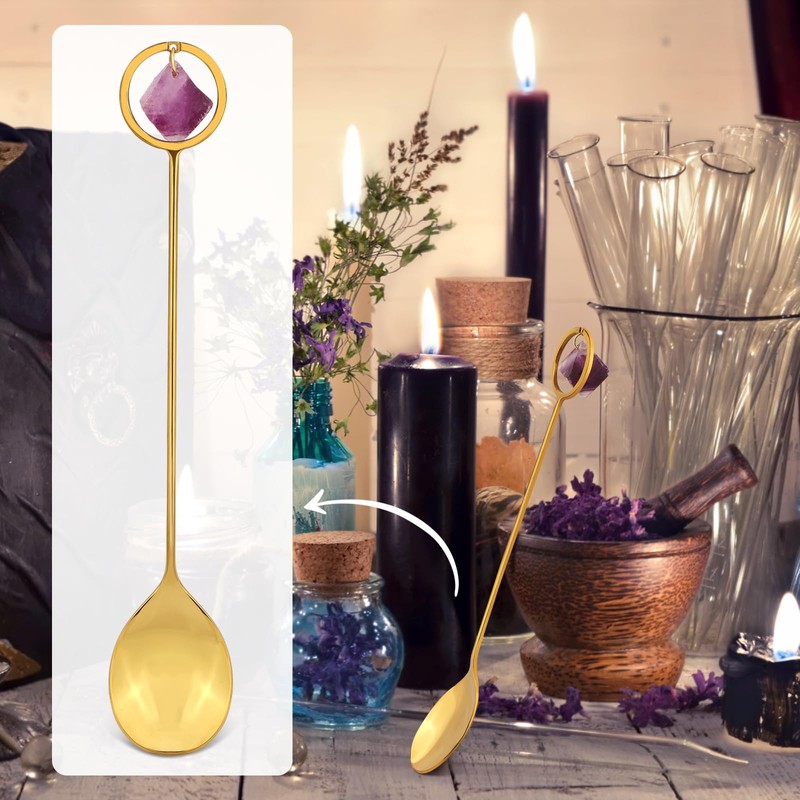 Witchcraft Spoon Retro with Crystal 1 Pcs for Gift (Golden-spoon)