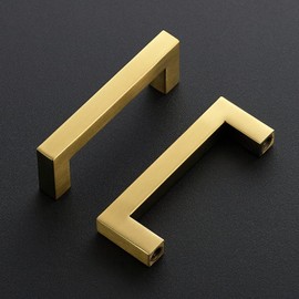 Ravinte 10 Pack 3 Inch Square Cabinet Handles Brushed Brass Kitchen Cabinet Hardware Stainless Steel Cabinet Pulls 3" Hole Center