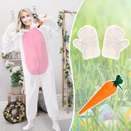 Matreeglam Easter Bunny Pajamas Adult, Plush Rabbit Sleepwear Cartoon Animal Costume for Women Easter Party Cosplay (White, L)