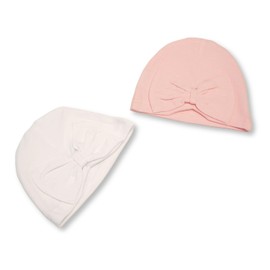 Nursery Time Newborn Baby Girls Hat with Bow - 2-Pack - Colours White/Pink or Rosegold/Grey (UK, Age, 0 Months, 3 Months, White/Pink)