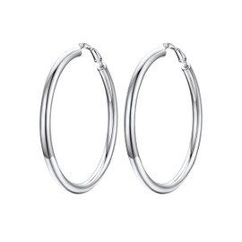 Silver Hoops Earrings for Women 70mm White Gold Hoop Earrings Hypoallergenic Trendy Chunky Earring Jewelry with Box
