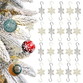 BASEMMAHER 20Pcs Christmas Snowflake Ornament Hook Hangers Snowflake S-Shaped Hangers Hook Swirl Christmas Tree Hanger Metal Wire Hooks for Xmas Winter Christmas Tree Decoration (Gold Silver)