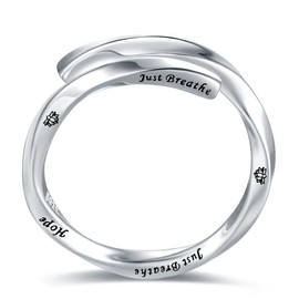 Just Breathe Rings for Women 925-Sterling-Silver - Inspirational & Healing Jewelry Collection BReAtHe.I You aRE exAcTLY A WhERe YOU NEEd To Be – Encouragement, Personality & Peaceful Self-Acceptance (Endless Breathe, Adjustable 6-9)