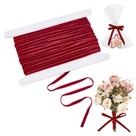 NBEADS 50 Yards Velvet Ribbon, 1/4 Inch Single Face Velvet Ribbons Roll Vintage Satin Ribbon Velvet Fabric Ribbon Trim for Wedding Gift Wrapping Hair Bows Home Decoration, Dark Red
