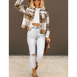 HOTOUCH Plaid Shacket Jacket Women Ladies Flannel Shirts Winter Teachers Outfits