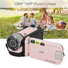 Akozon Digital Video Camera, 1080P 16MP Digital Camera 2.4 Inch Rotating Screen Camcorder 16X Zoom HD Video Recorder with Fill Light (Pink)