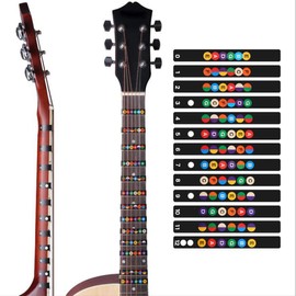 LGEGE Guitar Fretboard Stickers, Black Color Coded Music Fret Frets Card Stickers for Beginners Learners for 6 String Acoustic Guitar or Electric Guitar (Pack of 2)