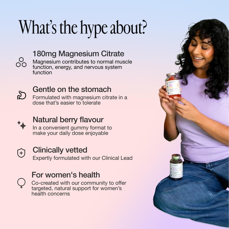 Unfabled Magnesium Gummies for Women, 60 Vegan Gummies, 180mg Magnesium
