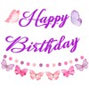 Purple Butterfly Theme Birthday Decorations Set, Happy Birthday Hanging Banner