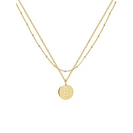 Initial Necklaces Gold Initial Necklace for Women Layered Letter Necklaces for Teen Girls Gold Coin Necklaces for Women (B)