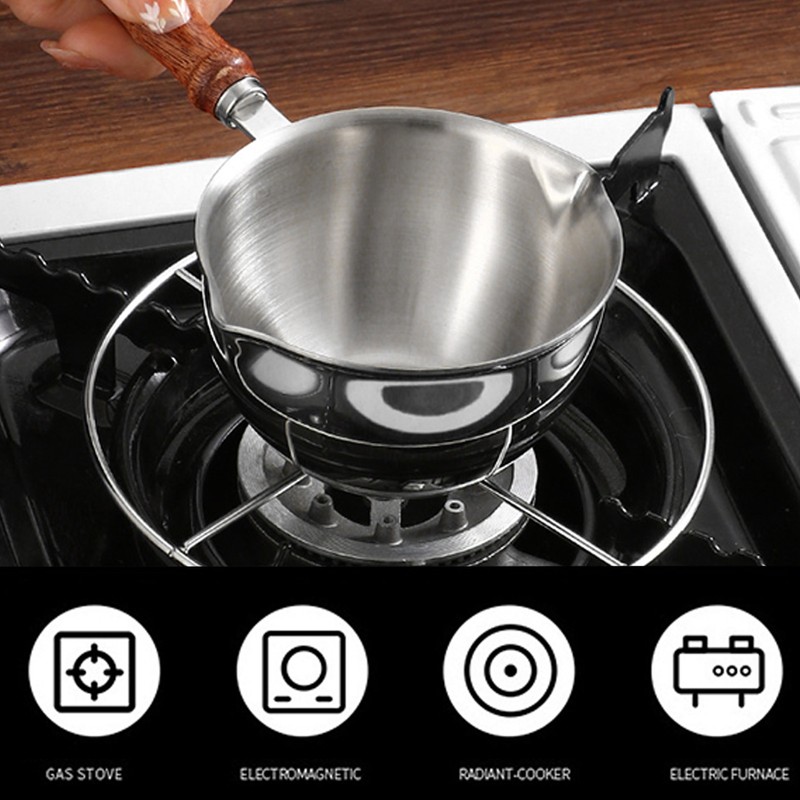 Butter Warmer Stainless Steel Wooden Handle 3 Layers Multi Purpose