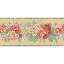 Brewster 499B03079 Beige Floral Border Wallpaper, Browns