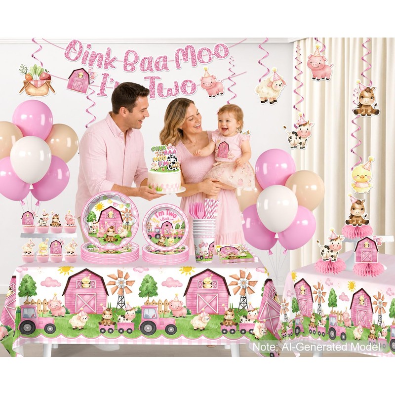 Yingoto 213pcs Oink Baa Moo Im Two Party Decorations for