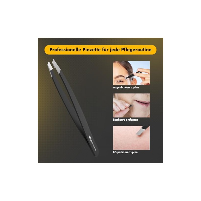 Black Tweezers - Precise Eyebrow & Splinter Removal - Stainless
