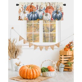 Autumn Leaves Fruit Fall Kitchen Curtains Rod Pocket Pumpkin Plant Retro Letter Thanksgiving Valance Window Curtain for Autumn, Fall Seasonal Decor 1 Panel, 54x18 Inch