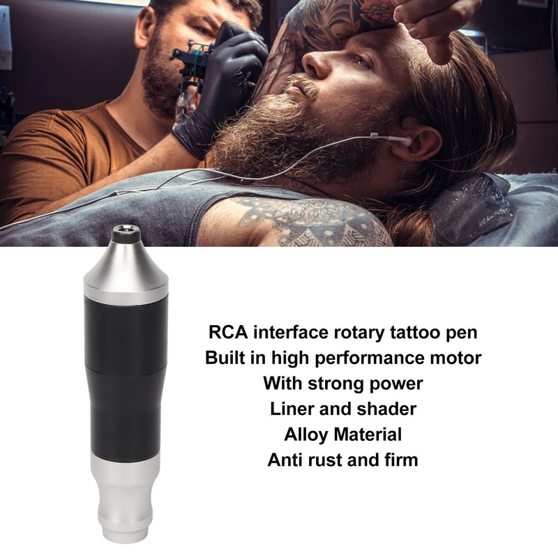 RCA Tattoo Pen Kit Silver Black Rotary Tattoo Machine Power