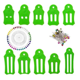 HONEYSEW 10pcs Multi-Sizes Folding Fabric and Biasing Strips Jelly Roll Sasher Tool Set with 40 pcs of Multi-Color Quilting Pins