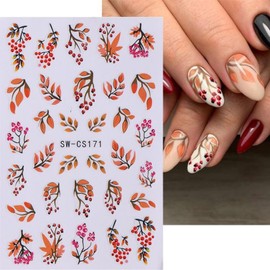 8Sheets Autumn Maple Leaf Nail Art Stickers Fall Leaf Nail Decals Black Leaf Flowers 3D Self-Adhesive Nail Art Supplies Decals Fall Sticker for Nails Holiday Manicure Accessories for Women Decoration