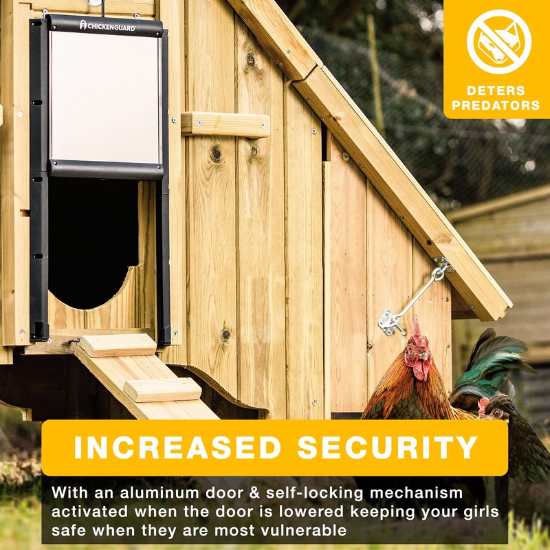 ChickenGuard Self-Locking Predator-Proof Chicken Coop Door for Hen-House, Chicken Run,