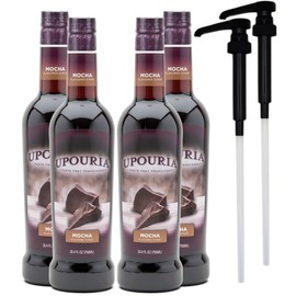 Upouria Mocha Coffee Syrup Flavoring, 100% Vegan, Gluten-Free, Kosher, 750 mL Bottle (Pack of 4) with 2 Syrup Pumps