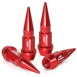 Auto Dynasty Tire Valve Stem Caps 4 Pieces 45mm Anodized Aluminum Universal Stem Covers for Cars, SUVs, Bike and Bicycle, Trucks, Motorcycles, Spiked Head Design Car Accessories Red