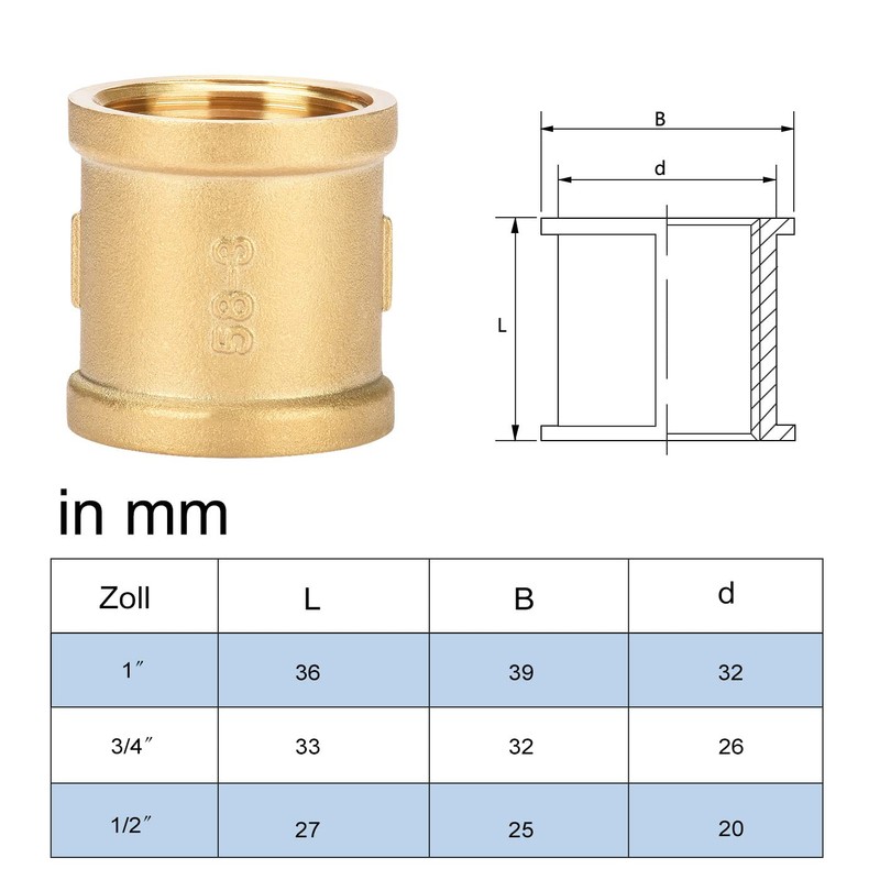 oumuik Brass Sleeve 3/4 Inch Female Thread Fitting Brass Fittings