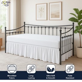 Cottington Lane Daybed Skirt with Split Corners Twin Size Gather Dust Ruffle Bedskirt 21 Inch Drop, Premium Hotel Quality Brushed Microfiber, Classic Platform Fit, White