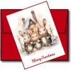 8 Christmas Bunny Rabbit houses vintage glossy blank Christmas card