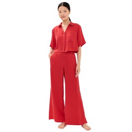 Lunya Women's Washable Silk High Rise Pant Set, Pure Carmine, Red, XL