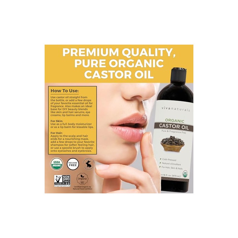 Aceite de Ricino Viva Naturals Orgánico Organic Castor Oil, 16