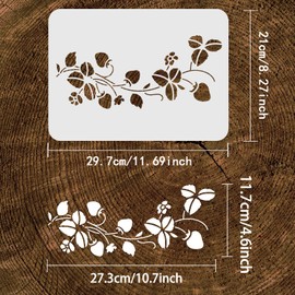 FINGERINSPIRE Strawberry Border Stencil - 11.7x8.3inch Reusable Vines & Flower Stencils for Wall, Furniture, Wood, Spring Home Decor