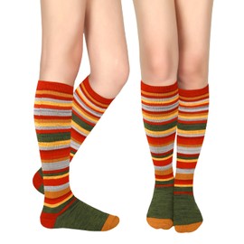 Benefeet Sox Womens Girls Striped Knee High Socks - Novelty Athletic Casual Colorful Cotton Tube Socks for Teens - Funny Baseball Long Cozy High Calf Socks - Christmas Gifts, Green Red Yellow