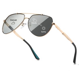 SIPHEW Photochromic Sunglasses Men's Stylish Large Frame UV400 Protection Comfort Fitting Nose Pads Ideal for Bathing Enthusiasts and Drivers, gold