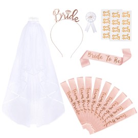 Naler Kit de 16 Accesorios para Despedida de Soltera Bride To Be Decoraciones para Fiestas de Mujeres 11 Bandas, 1 Velo de Novia, 1 Diadema de Novia y 1 Chapa
