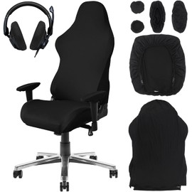FAELNK Gaming Chair Cover for Chairs Pack of 6 Chair Covers Black with Armrests Stretchy Removable Washable for Computer Chair Gaming Chair Swivel Chair Armchair (without Chairs)