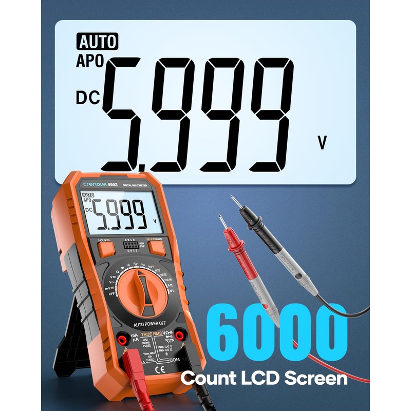Crenova 890Z Digital Multimeter, 6000 Counts TRMS Multimeter Tester, DC