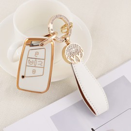 PIFOOG Car Key Cover for Volkswagen Jetta Tiguan Atlas Arteon Taos TPU Soft Keys Fob Case Shell Glitter Keychain Keys Accessories White Gold Girl Women